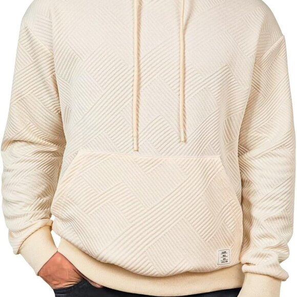 Men's Geometric Texture Hooded Sweatshirt - Casual Pullover In Apricot, Polyester Blend